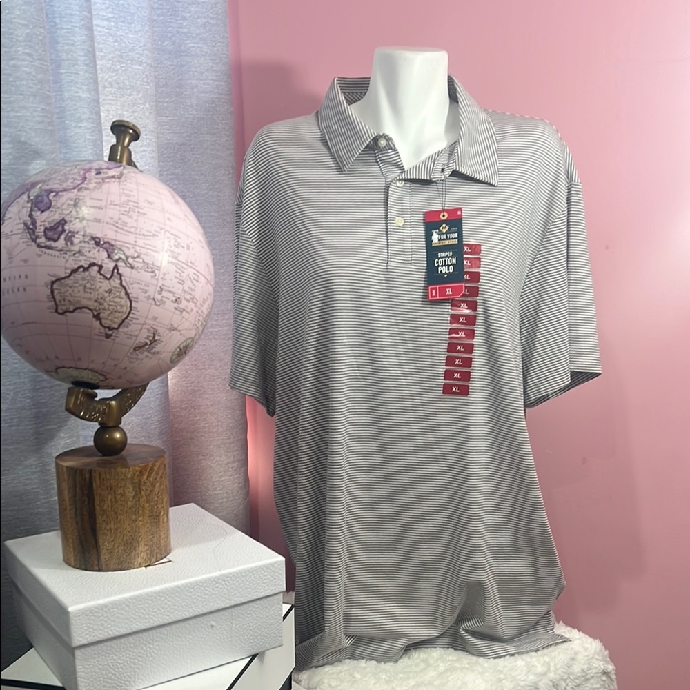 Gray Striped Polo Shirt